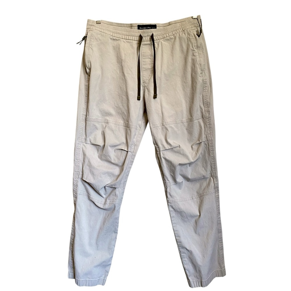 Abercrombie Elastic Waist Utility Pants L Pull-On Straight Leg Secure Pocket